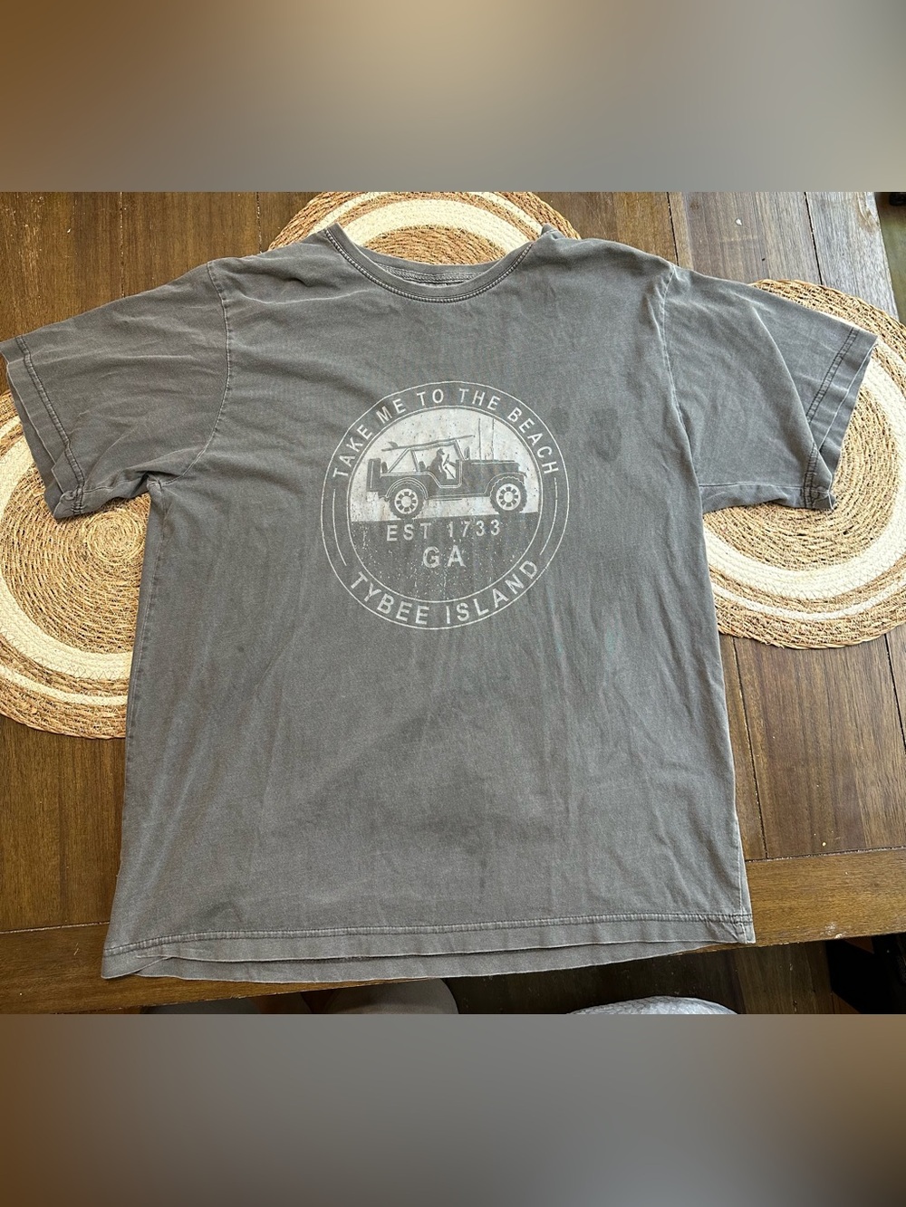 Shore Waves Tybee Island GA Jeep Beach Graphic T-Shirt Gray XL